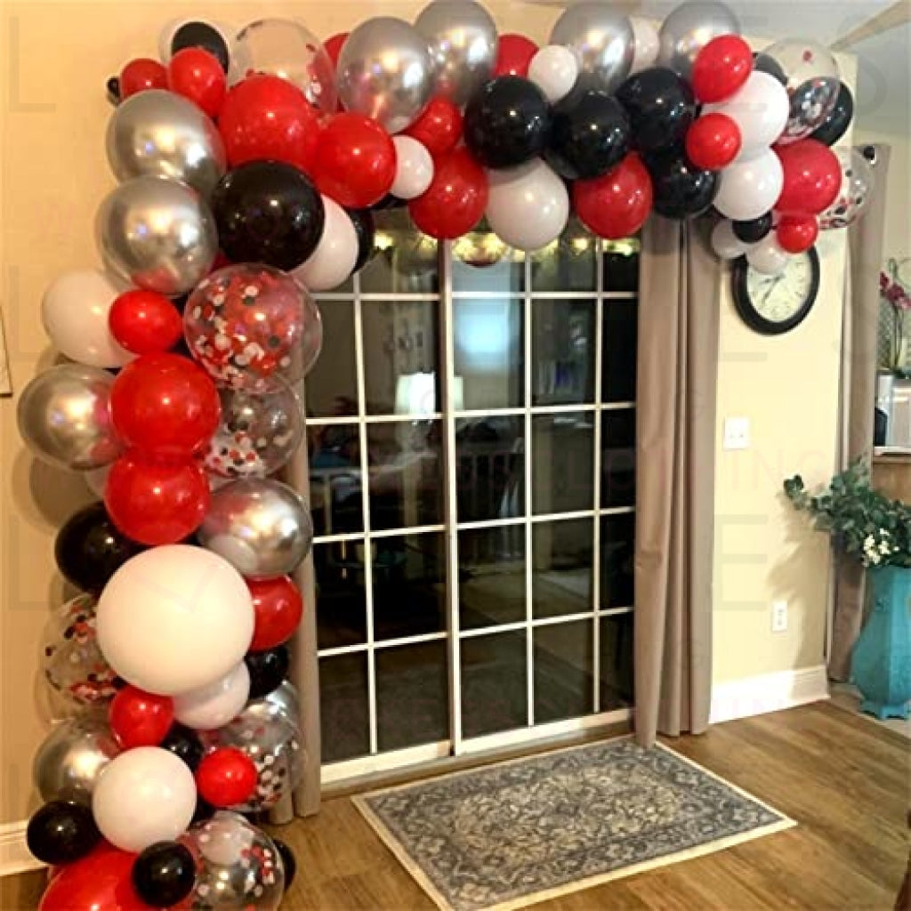 Red Black and White balloons, 60 Pieces Matte Black Red White Chrome Silver Metallic Helium Party Balloons with Confetti Latex Balloon for Boys Birthday Baby Shower Graduation Casino Party Decorations