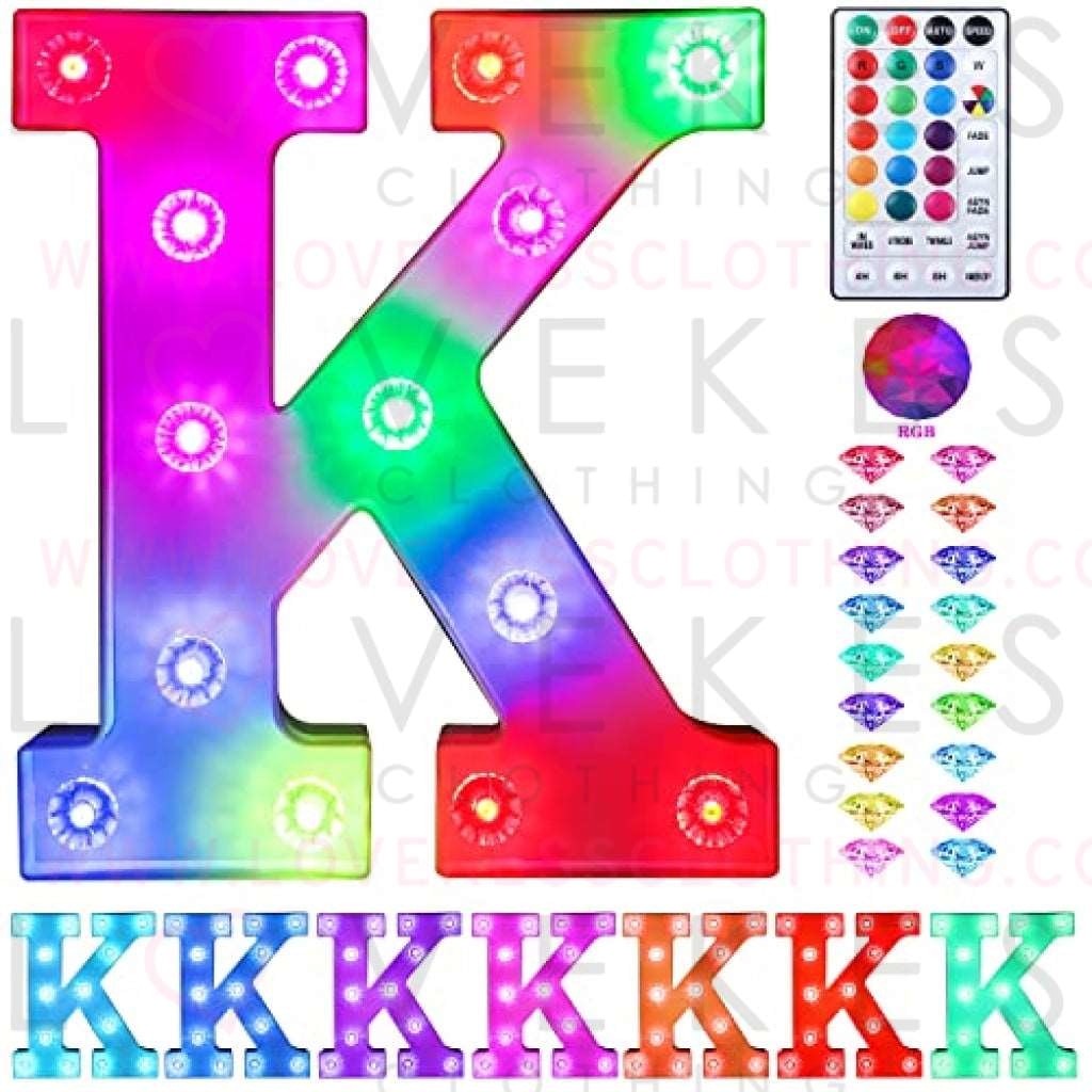 Colorful Light up Letters Led Marquee Letter Lights with Remote 18 Colors Letters with Lights for Wedding Birthday Party Lamp Christmas Home Bar Decoration - Diamond Design Battery Powered - K