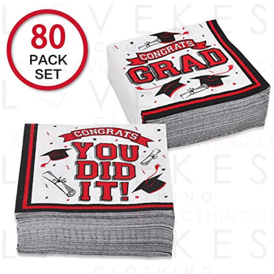 Graduation Party Supplies Disposable Paper Cocktail Napkins for 2023 Graduation Party Decorations, 80 Pack（red and black）