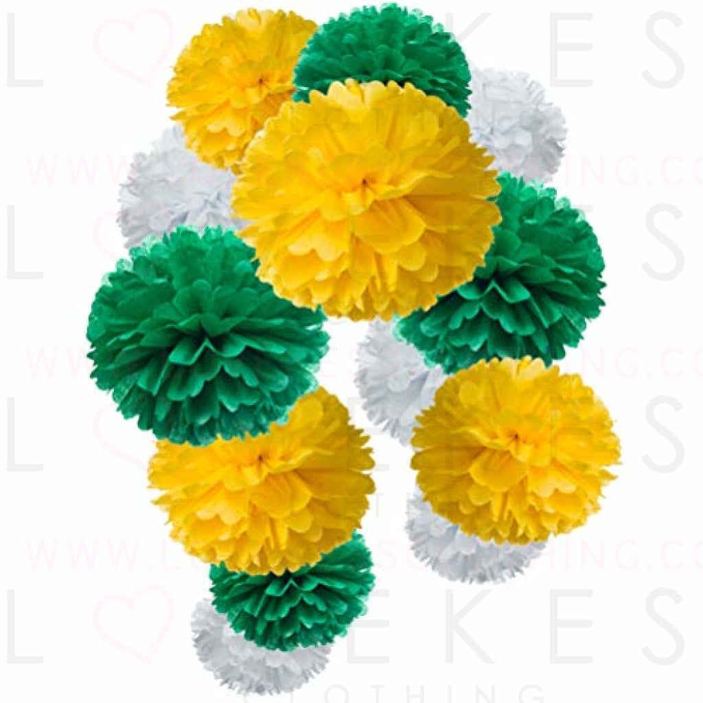 Paper Flower Tissue Pom Poms Party Supplies (yellow,green,white,12pc)