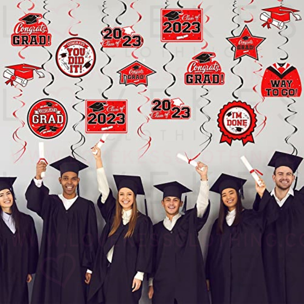 31 Pieces Graduation Party Supplies, 2023 Graduation Hanging Swirl Congrats Grad and Graduation Party Decorations(red, Black)
