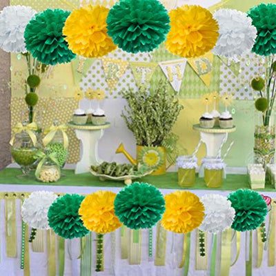 Paper Flower Tissue Pom Poms Party Supplies (yellow,green,white,12pc)