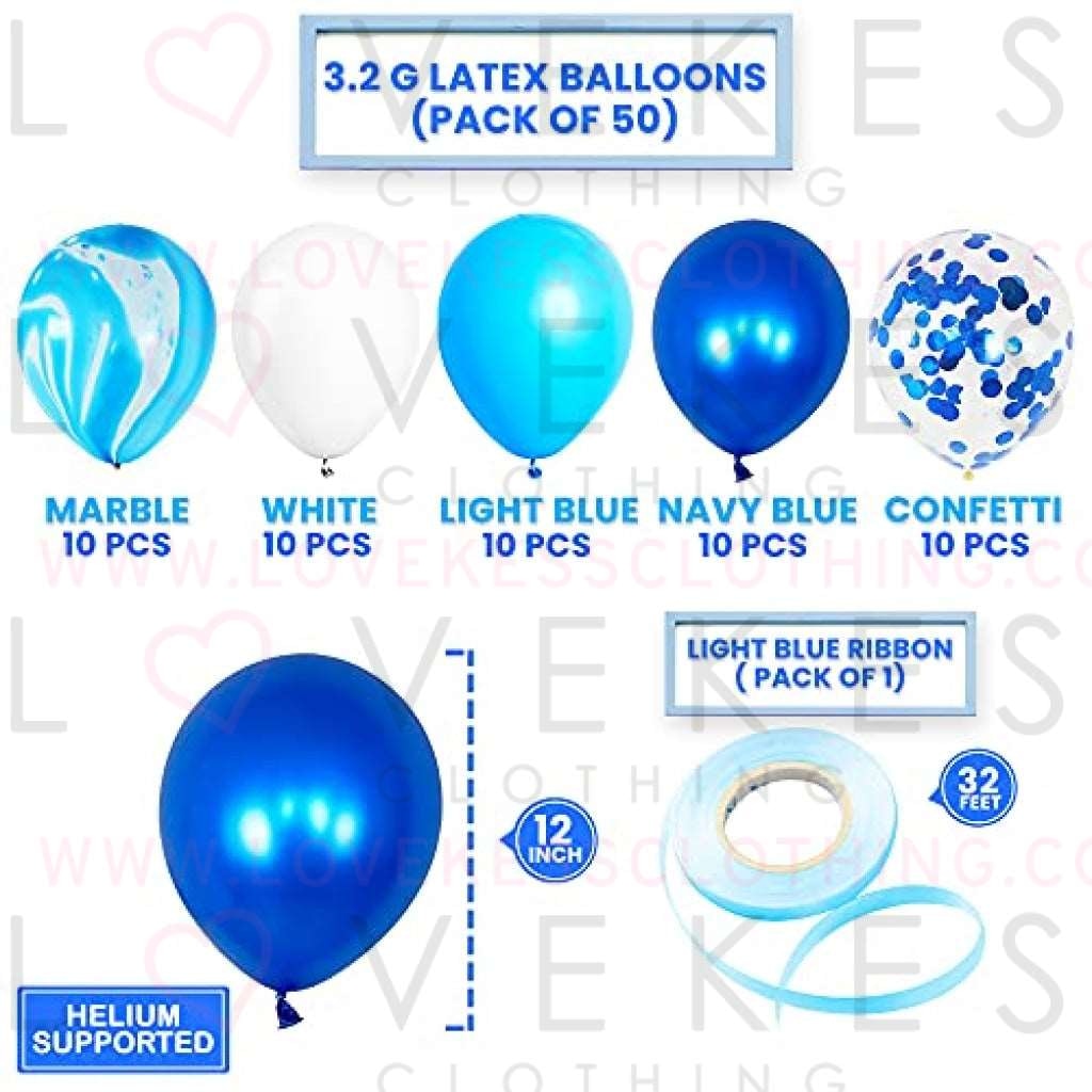 50 Pieces, Shades of Blue Balloons Set - Blue Confetti Balloons | Blue Marble Balloons, Blue and White Balloons | Royal Blue Balloons for Blue Party Decorations, Baby Shower, Blue Birthday Decorations