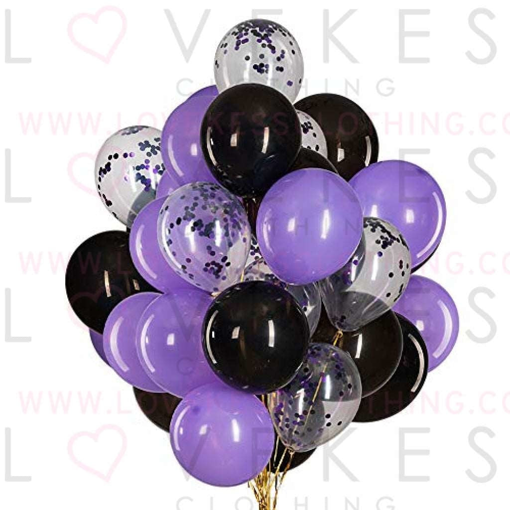 12 Inch Purple and Black Confetti Balloons Latex Helium Party Balloon Decorations,Pack of 50