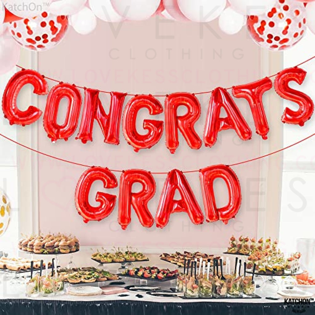 KatchOn, Red Congrats Grad Balloons Banner - 16 Inch, Graduation Balloon Red | Congrats Grad Banner, Graduation Decorations Class of 2023 | Congrats Balloon Banner | Graduation Party Decorations 2023
