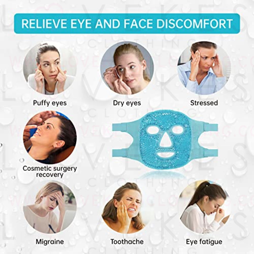 Cold Face Eye Mask Ice Pack Reduce Face Puff,Dark Circles,Gel Beads Hot Heat Cold Compress Pack,Face SPA for Woman Sleeping, Pressure, Headaches, Skin Care[Blue]