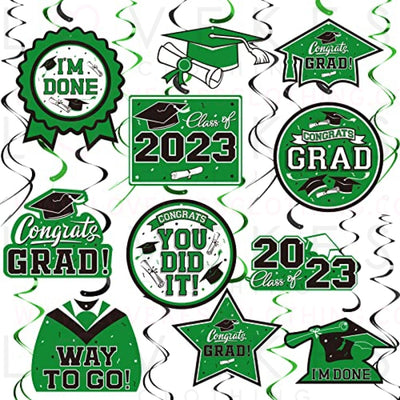 31 Pieces Graduation Party Supplies, 2023 Graduation Hanging Swirl Congrats Grad and Graduation Party Decorations(Green, Black)