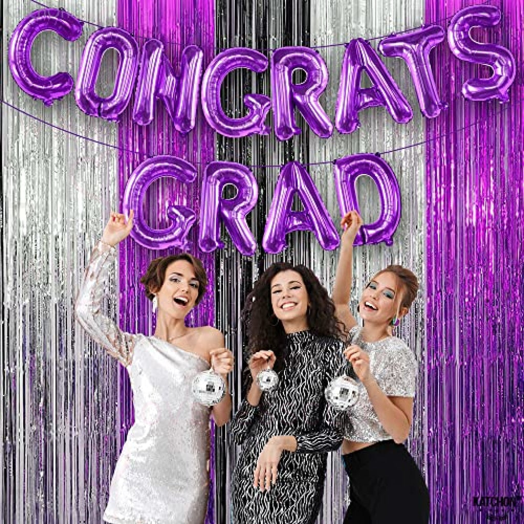 KatchOn, Purple Congrats Grad Balloons Banner  - Big, 16 Inch | Graduation Balloons | Congratulations Balloons for Lavender Graduation Decorations Class of 2023 Purple | Congrats Balloons Banner