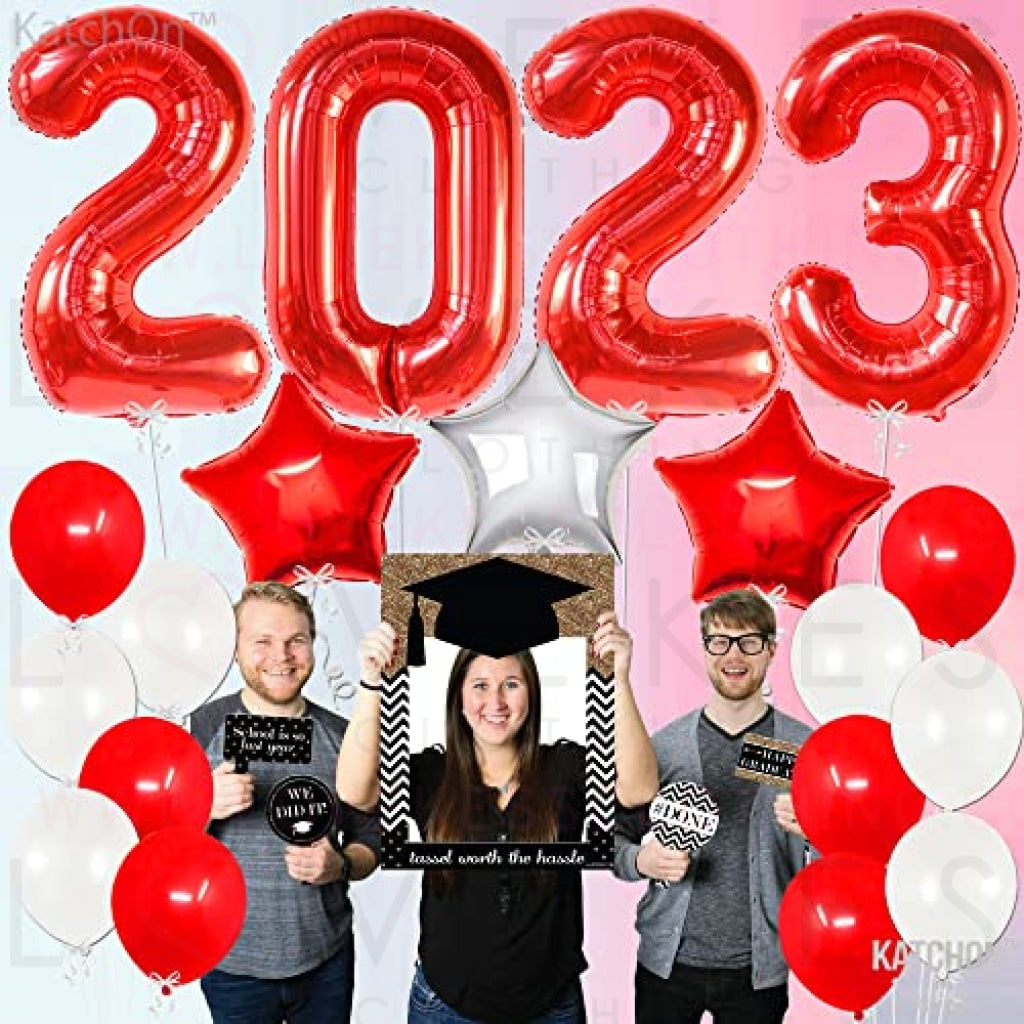 KatchOn, Red and White Graduation Decorations 2023 - Huge 40 Inch, Red 2023 Balloons | Mylar Star Balloons, Graduation Decorations Class of 2023 Red and White | Red and White Graduation Party Supplies
