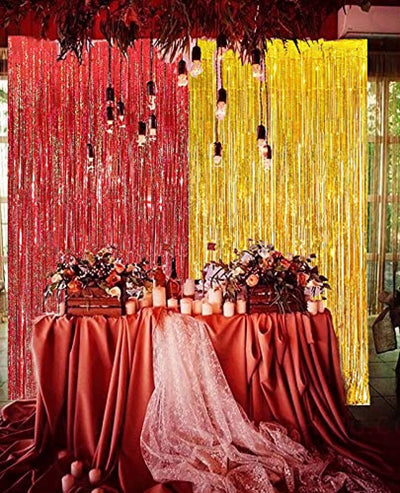Graduation Party Decorations 2022 Maroon Gold/Fall Bridal Shower Decorations/Fall Birthday Decorations Burgundy Gold Fringe Foil Curtains for Fall