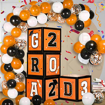 63 Pieces Graduation Box Decorations 2023 Balloon Boxes Set, Congrats Grad Block Boxes Decor with Point Dot for Class of 2023 School Party Supplies Celebration, 11.8 x 11.8 x 11.8 Inch(Orange)