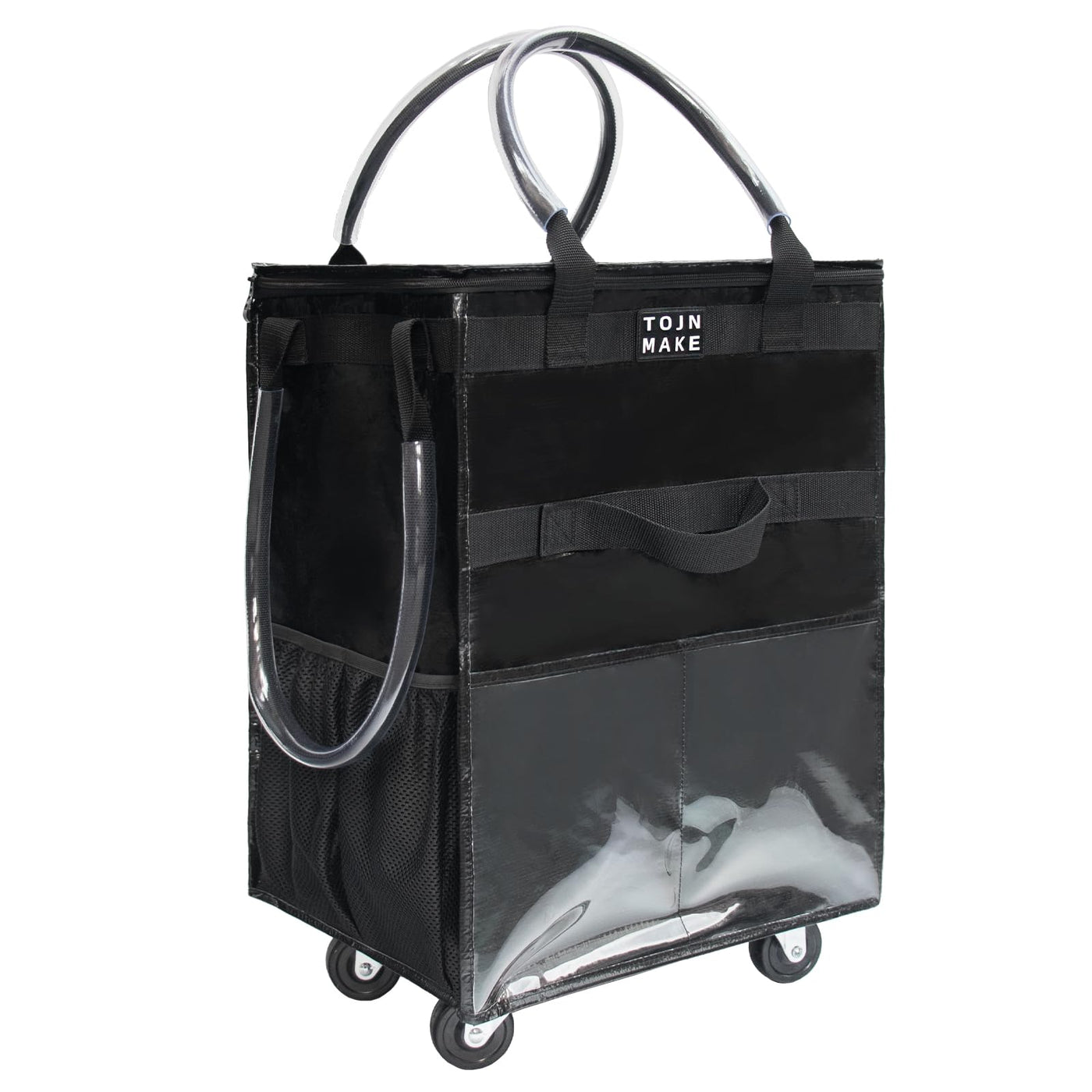 TOJNMAKE Reusable Grocery Bag On Wheels, Shopping Trolley, Rolling Tote with Pockets and Zipper Cover, Foldable, Heavy Duty Handles, Carries Up to