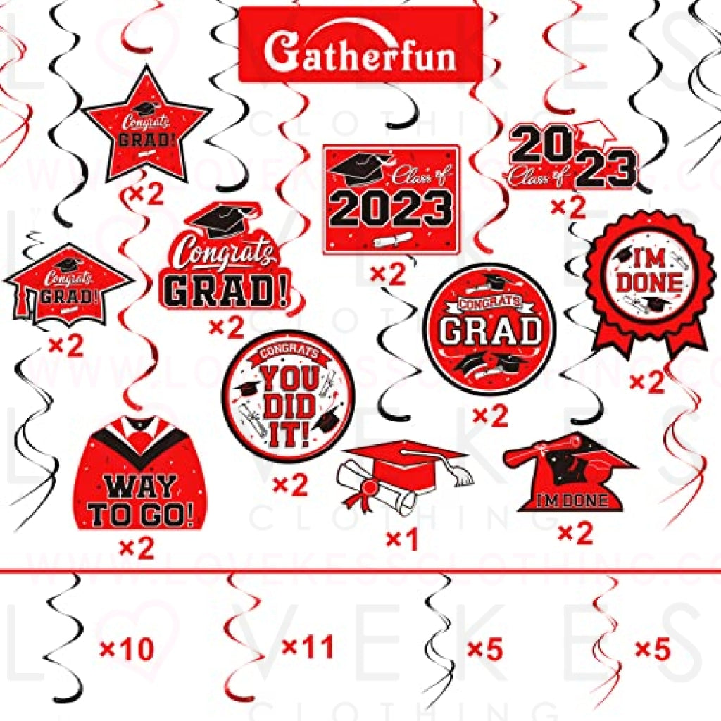 31 Pieces Graduation Party Supplies, 2023 Graduation Hanging Swirl Congrats Grad and Graduation Party Decorations(red, Black)