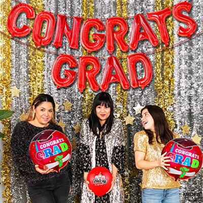 KatchOn, Red Congrats Grad Balloons Banner - 16 Inch, Graduation Balloon Red | Congrats Grad Banner, Graduation Decorations Class of 2023 | Congrats Balloon Banner | Graduation Party Decorations 2023