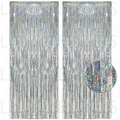 Silver Foil Fringe Tinsel Backdrop Glitter - GREATRIL Party Streamers Backdrop Curtains for Birthday/Christmas/New Year/Bachelorette Party/Wedding/Engagement Decorations - Pack of 2