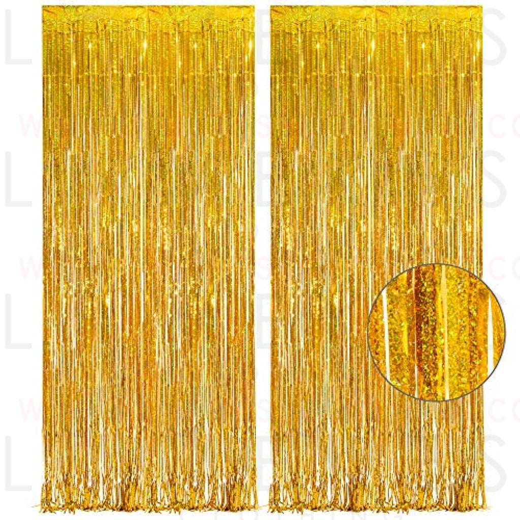 Gold Foil Curtain Party Backdrop - GREATRIL Foil Fringe Tinsel Curtain Party Decor Photo Booth Streamers Backdrop for Birthday Theme Party Decorations - 1m x 2.5m - Pack of 2