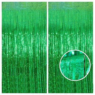 Foil Curtain Backdrop, Melsan 2 Pack 3.2 ft x 8.2 ft Tinsel Foil Fringe Curtains, Sparkle Metallic Foil Fringe Curtains for Party Photo Booth Props Decoration, Green