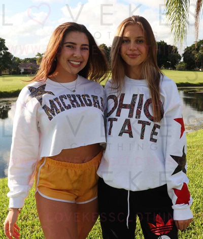 Bandana Print College Sweatshirt with Star Sleeve - lovekess - clothing