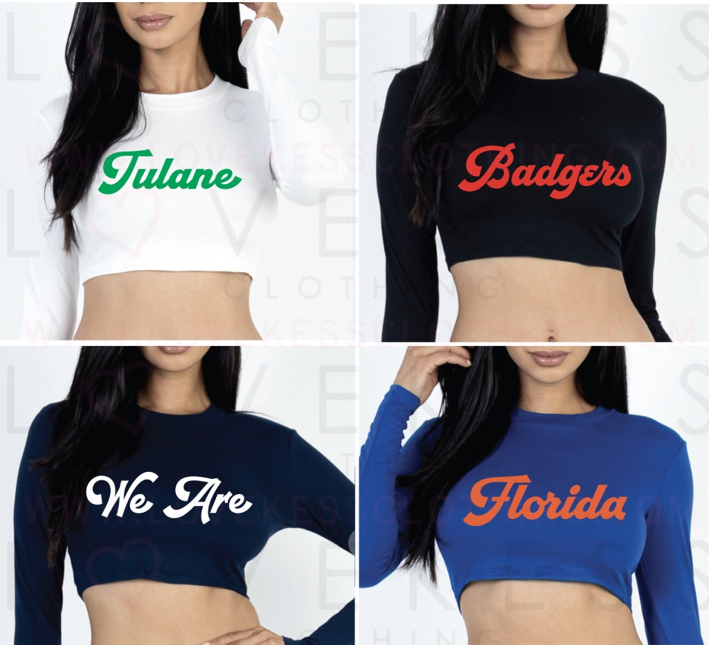 Warm and Cozy Long Sleeve Crop College Top