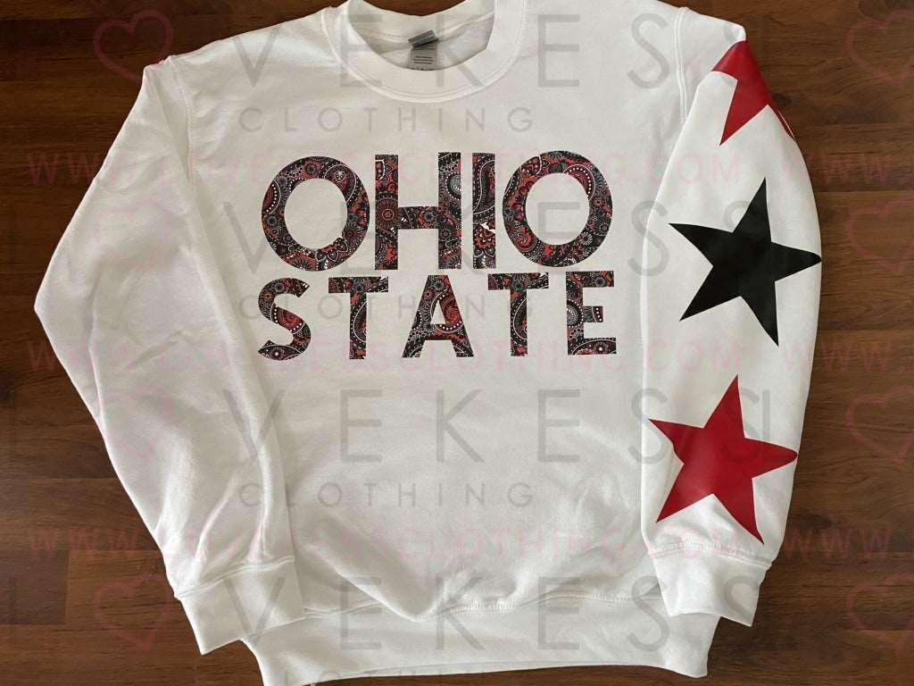 Bandana Print College Sweatshirt with Star Sleeve - lovekess - clothing