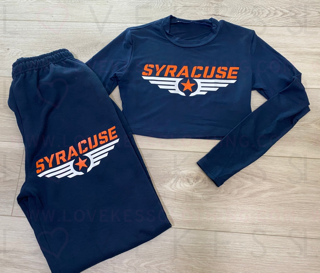 End Zone Long Sleeve College Crop Tee and Sweatpant set