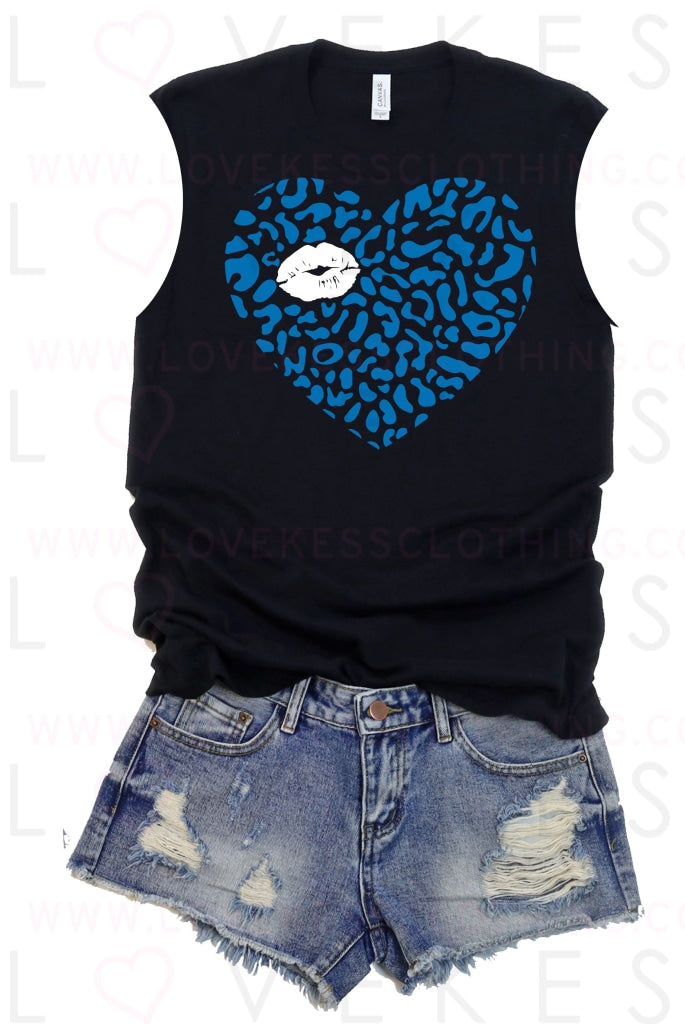 Leopard Lip Heart Camp Muscle Tee - LoveKess Clothing - lovekess - clothing