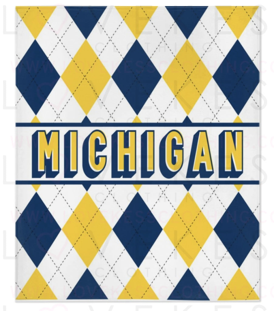 Michigan Argyle College Blanket By Lovekess Clothing