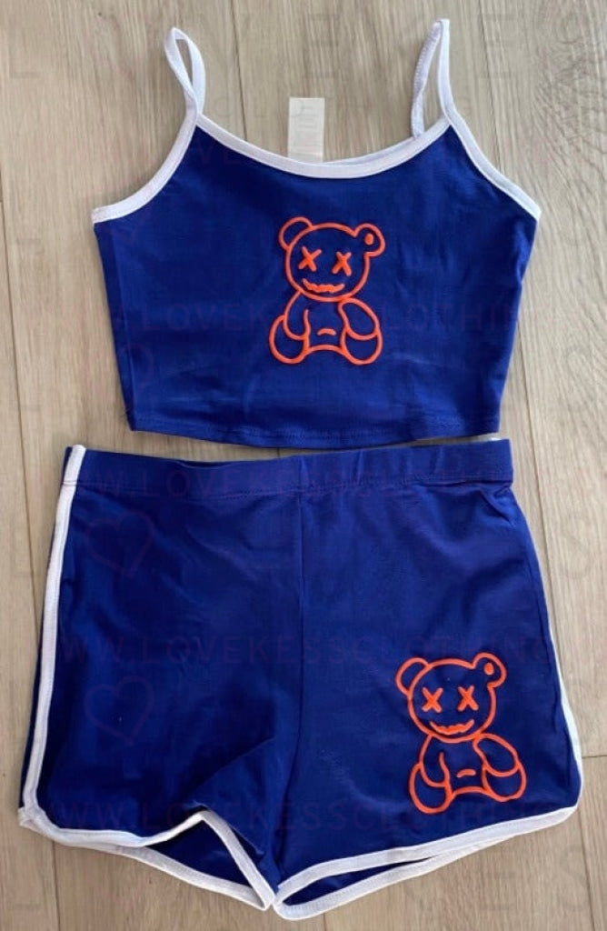 Game Day Varsity College Crop Top and Booty Shorts Teddy Bear Puffy Set