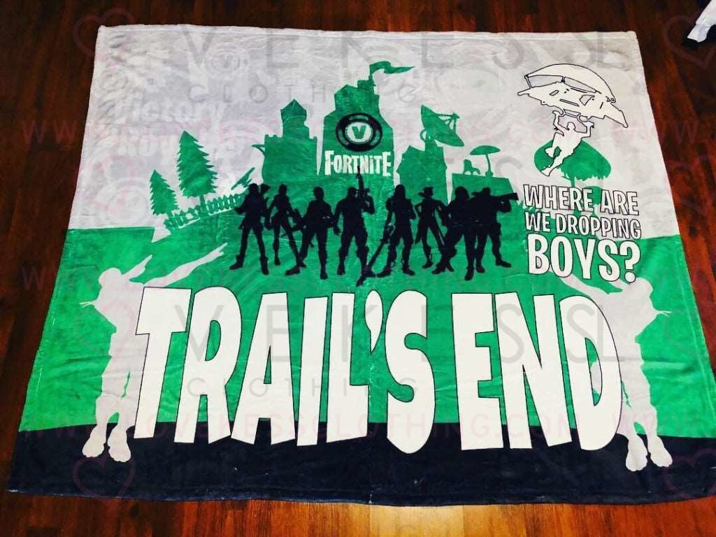 Boys Fortnite Trail's End Camp Custom Fleece Blanket - lovekess - clothing
