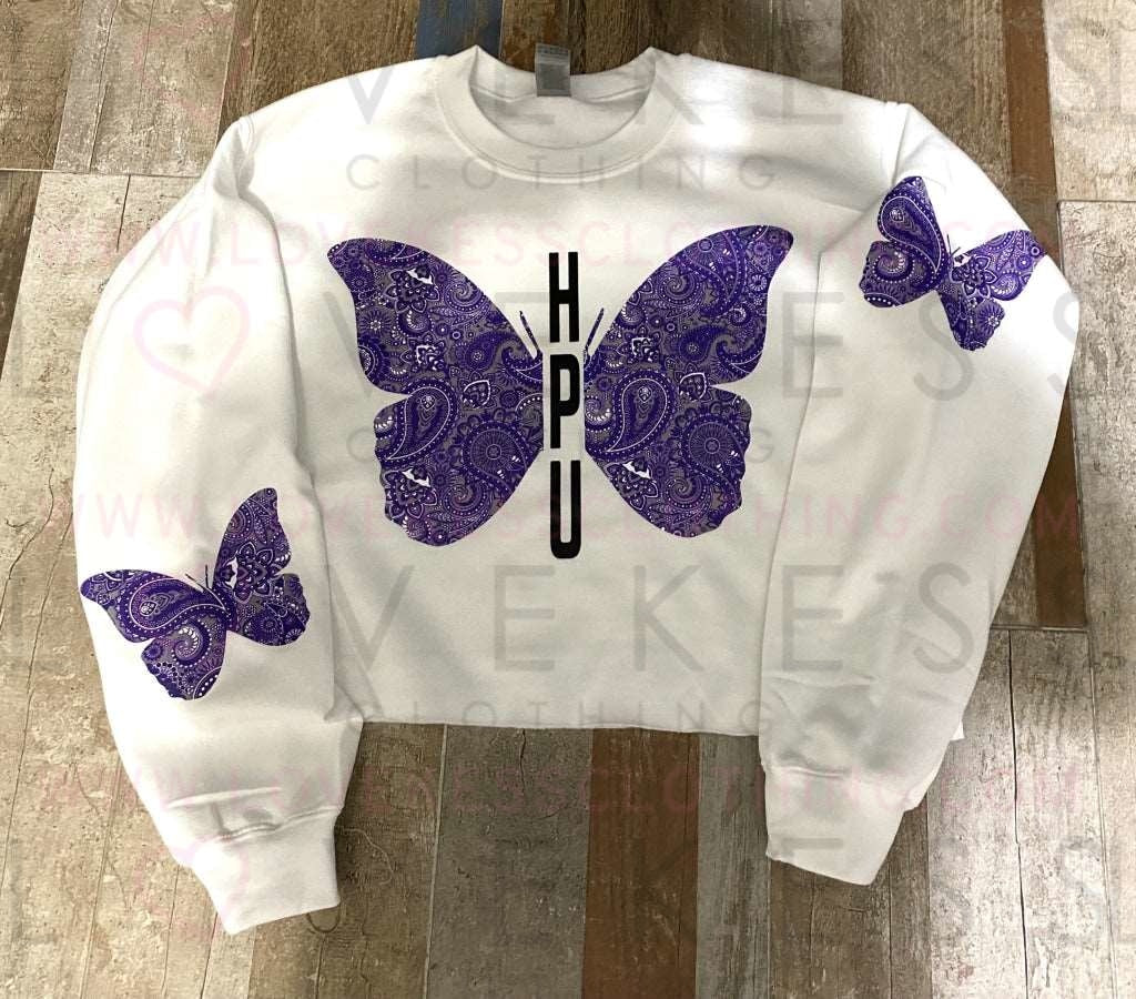 Bandana Butterfly College Colors Sweatshirt Crop