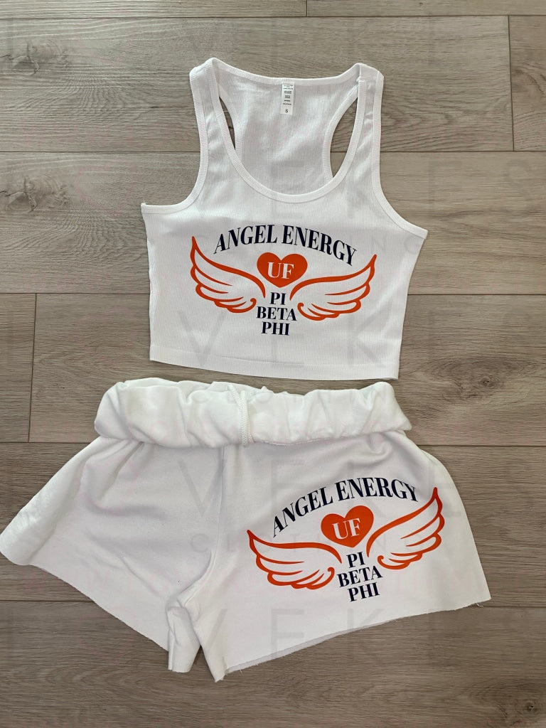LoveKess Clothing Cropped Matching Angel Wings Sorority Tank/Short Set