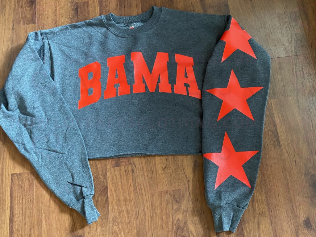Giant Star Sleeve Cropped College Sweatshirt - lovekess - clothing
