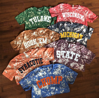 Super Cropped Bleached College Tees - lovekess - clothing